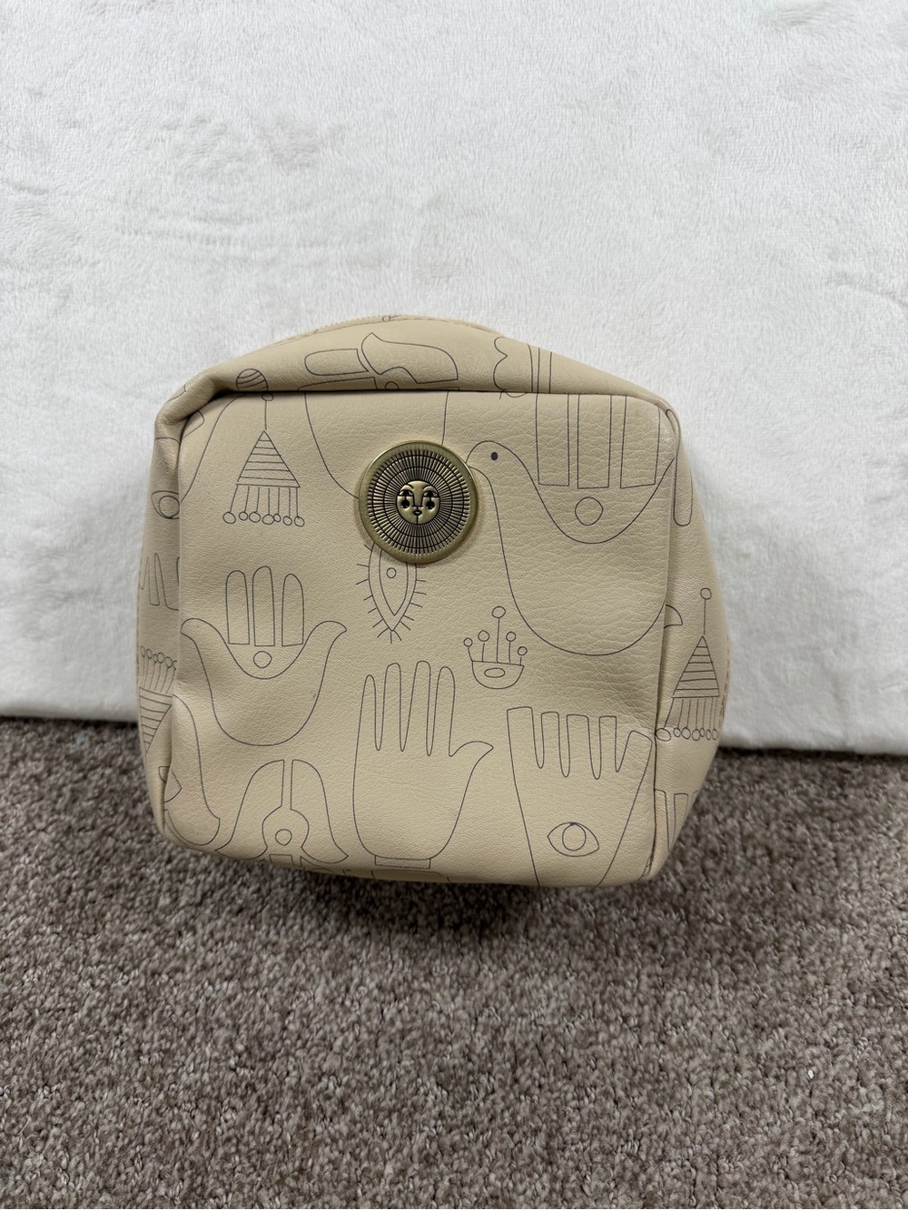 Jugalow Beige Printed Leather Cosmetic Pouch